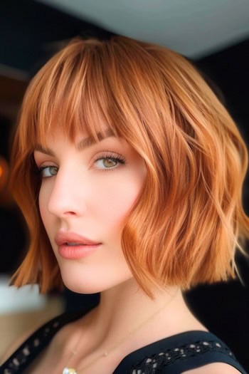 Blunt Copper Bob with Bangs