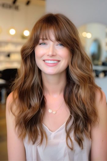 Layered Waves with Face-Framing Bangs