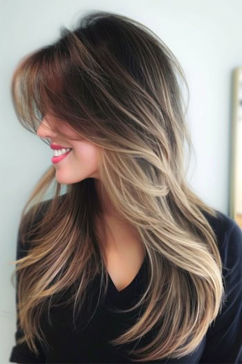 Long Layers with Side-Swept Bangs