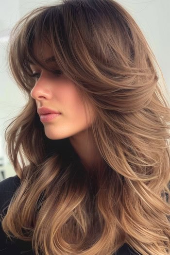 Feathered Layers with Long Bangs