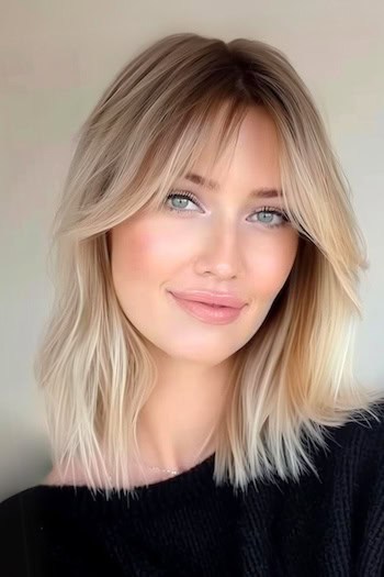 Textured Lob with Curtain Bangs