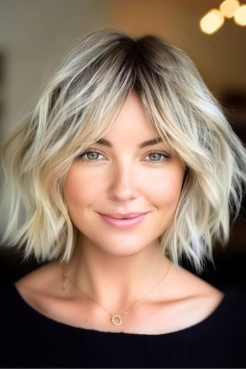 Shaggy Wavy Bob with Curtain Bangs