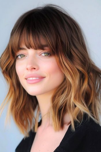 Mid-Length Wavy Cut with Full Fringe