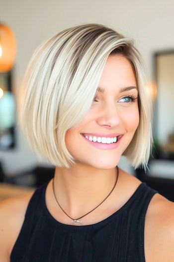 Side Parted Platinum Bob