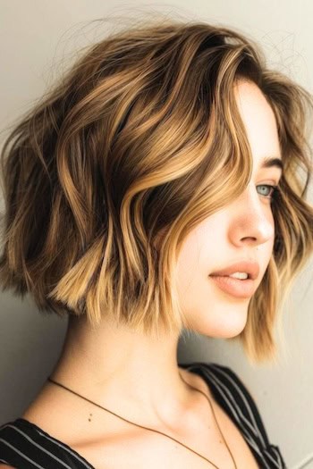 Tousled Wavy Blunt Bob