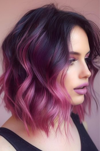 Black to Magenta Ombre Lob