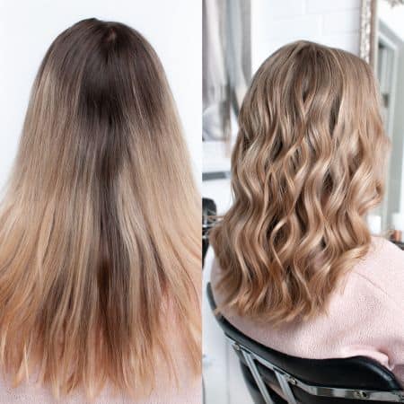 Flat Frizzy Blonde to Dark Blonde Waves with Highlights