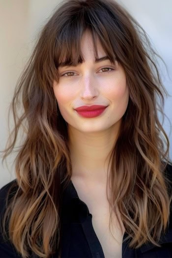 Tousled Wavy Layers with Piecey Bangs