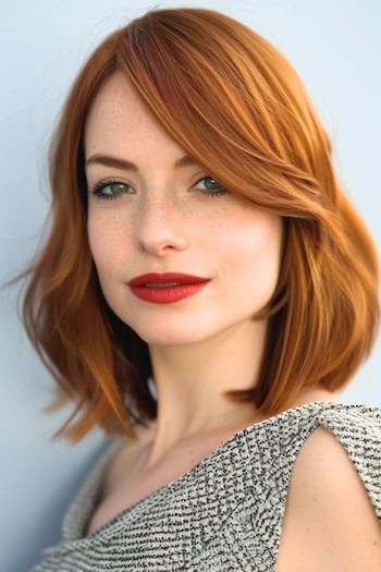 Copper Lob With Side Swept Bangs