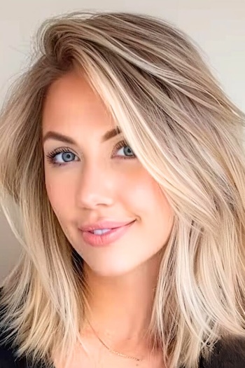 Blonde Lob (Long Bob) with Side Part