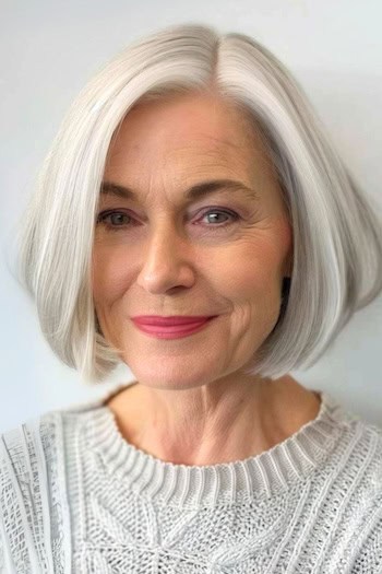 Sleek Silver Bob With Side Part