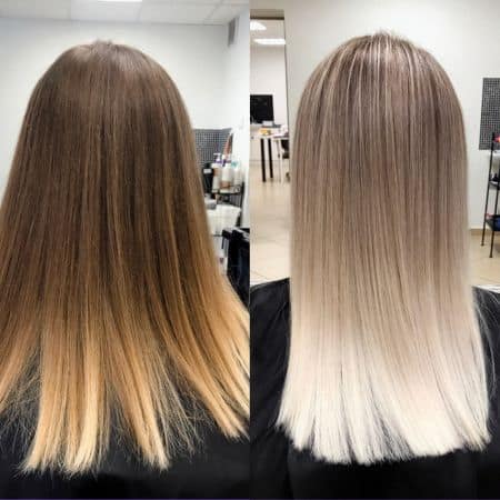 Brown with Light Blonde Tips to Ash Blonde Platinum Ombre