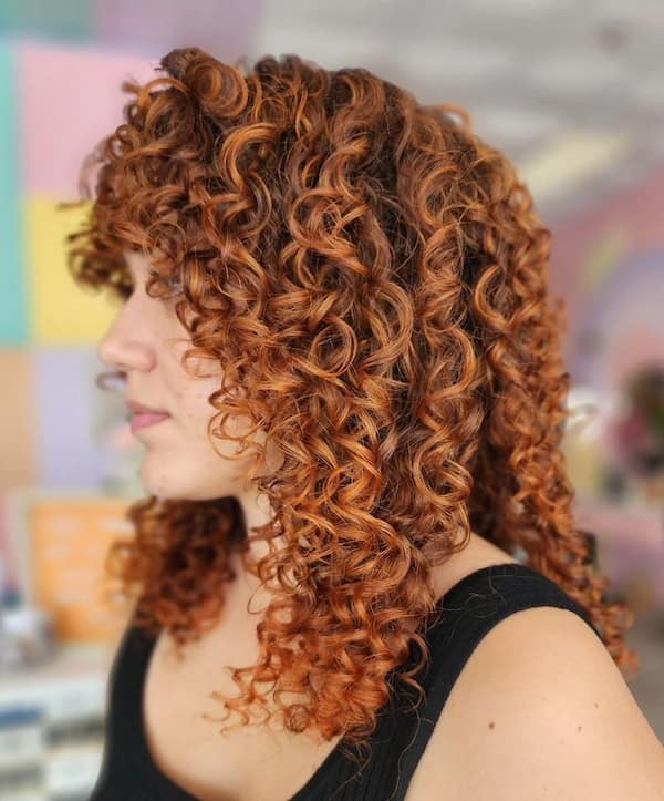 Copper Thick Curly Hair with Fringe