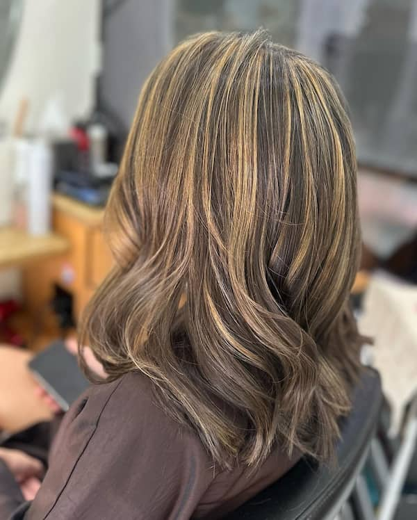 Medium Length Brunette Haircut with Highlights