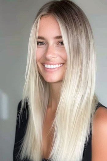 Ombre Platinum Long Straight Cut