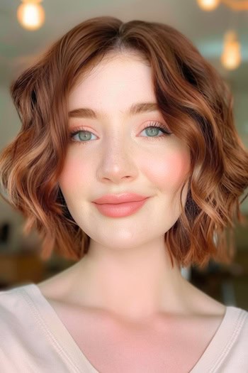 Auburn Wavy Bob with Center Part