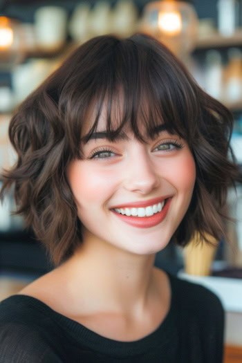 Short Wavy Layers with Bangs