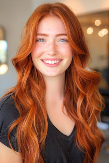 Long Loose Copper Waves with Highlights