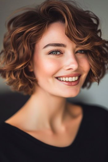 Wavy Bob with Side-Swept Bangs