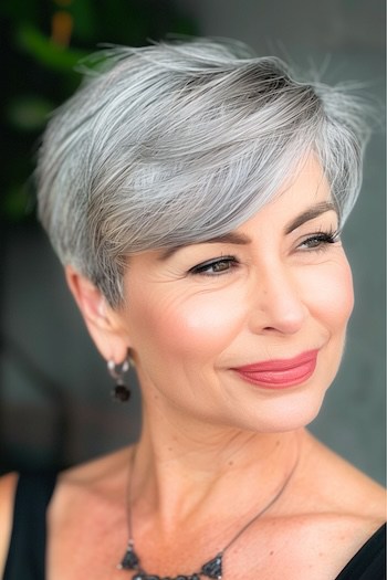 Gray Pixie with Side-Swept Bangs