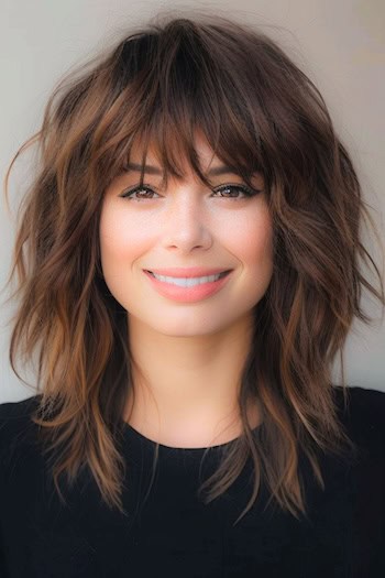 Mid-Length Soft Shag With Bangs