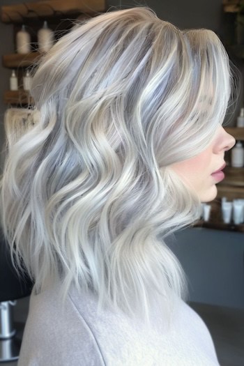 Silvery Platinum Layered Long Bob