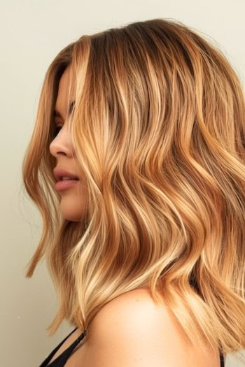 Dark Honey Blonde Waves with Highlights