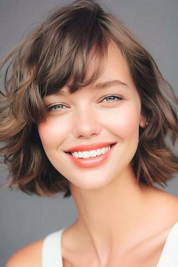 Tousled Wavy Bob with Bangs