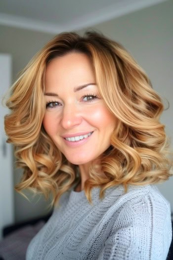 Loose Honey Blonde Shoulder-Length Curls