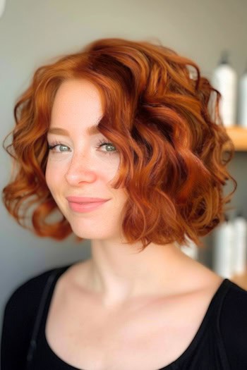 Copper Red Curly Bob