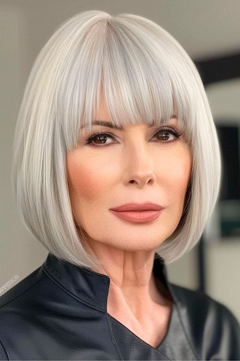 Sleek Silver Bob with Bangs