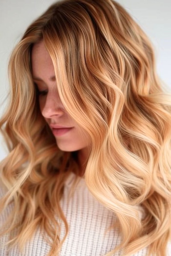 Honey Blonde Balayage on Wavy Hair