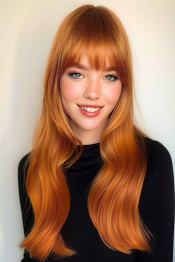 Long Straight Copper Cut with Bangs