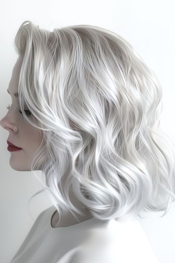 Voluminous Silvery Platinum Wavy Lob