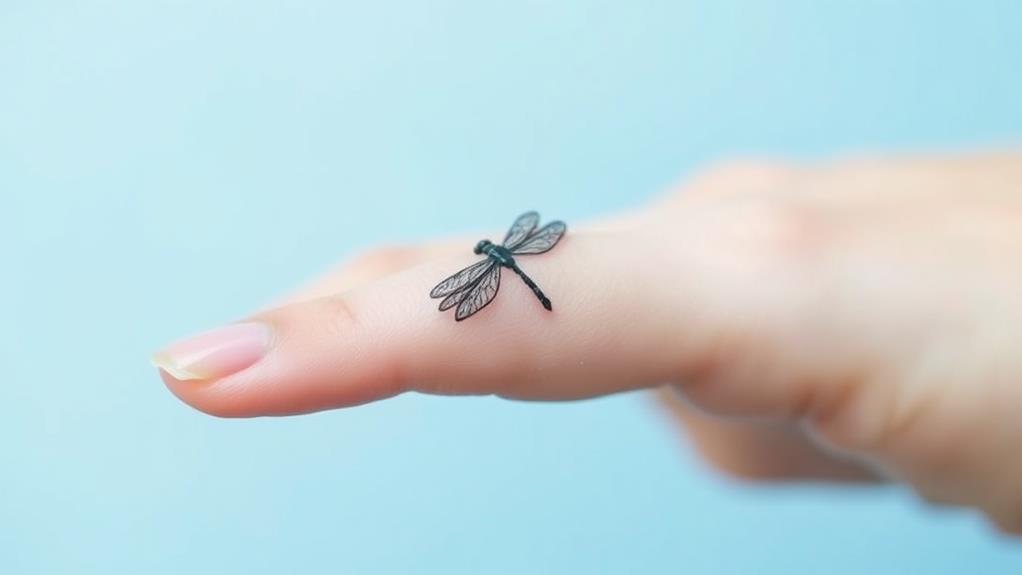 delicate dragonfly finger tattoo