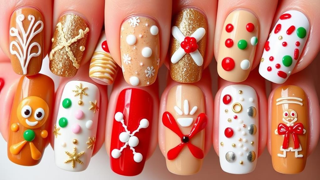 festive gingerbread nail design