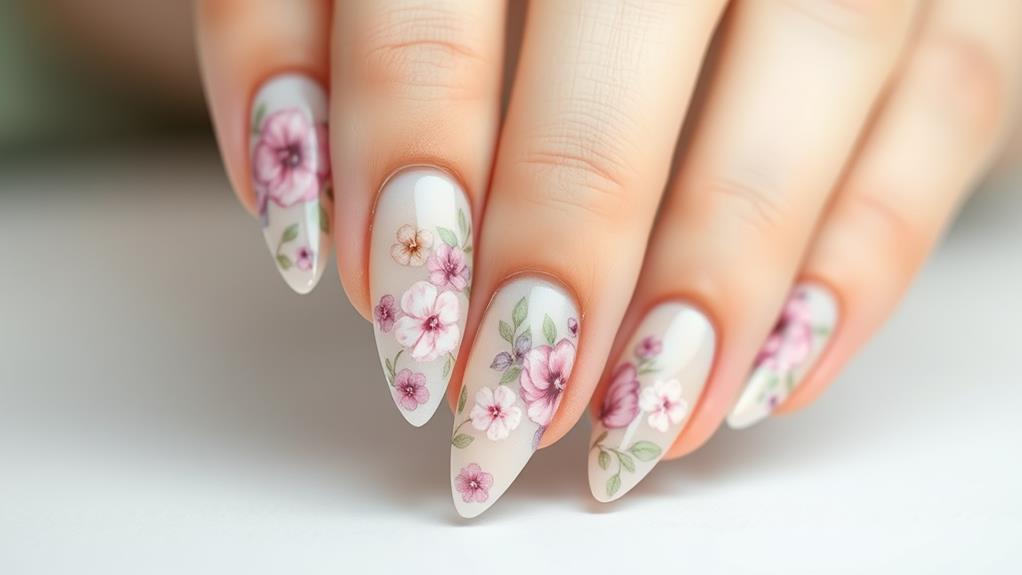 floral accented almond nails