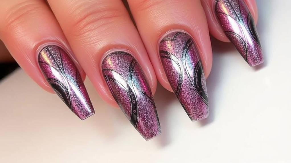 metallic coffin acrylic nails