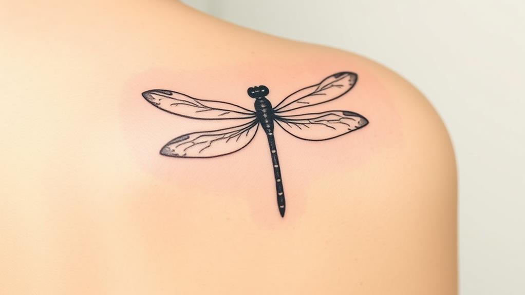 minimalist dragonfly shoulder tattoo