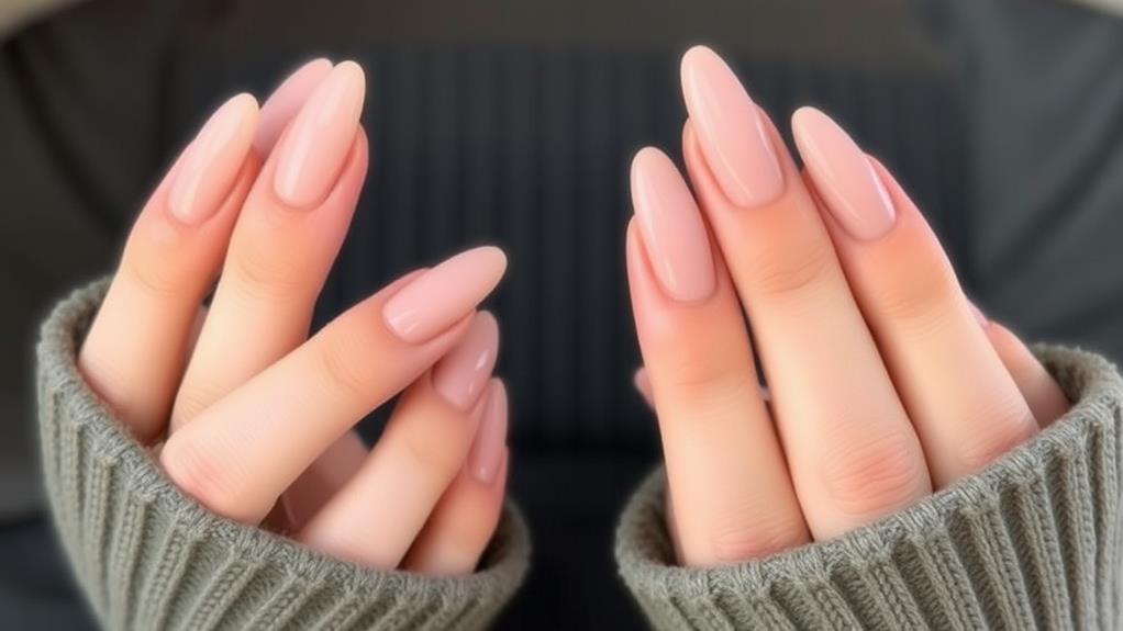 neutral toned almond nails