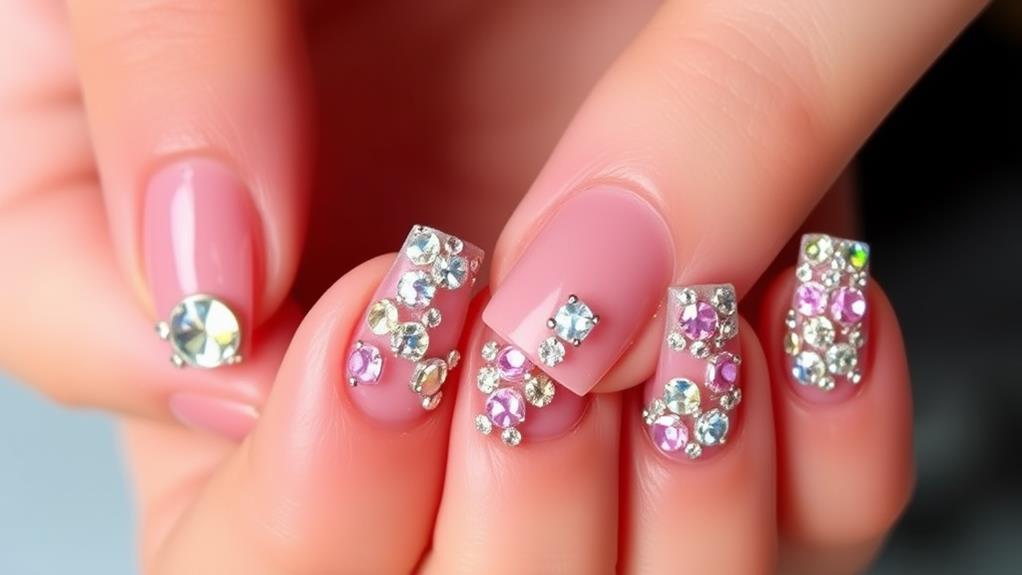 rhinestone embellished short nails