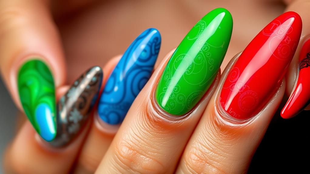 vibrant almond shaped nail designs