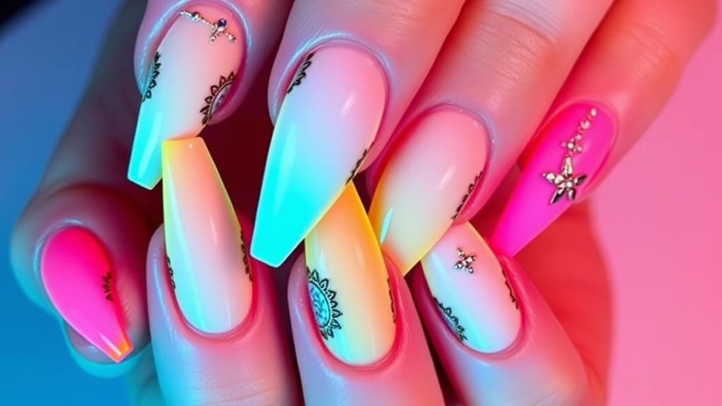 vibrant neon coffin nails