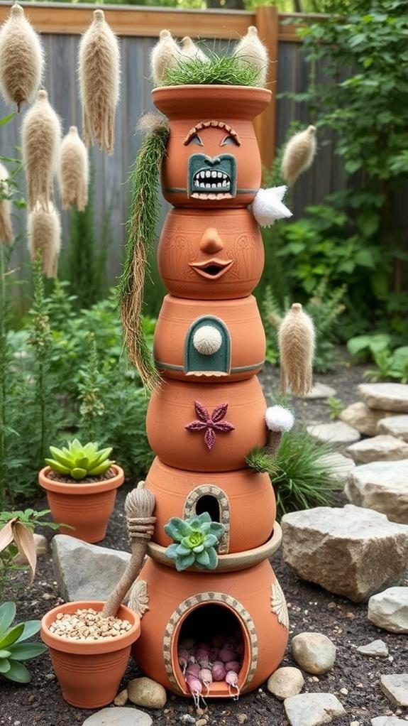 creative clay pot totems