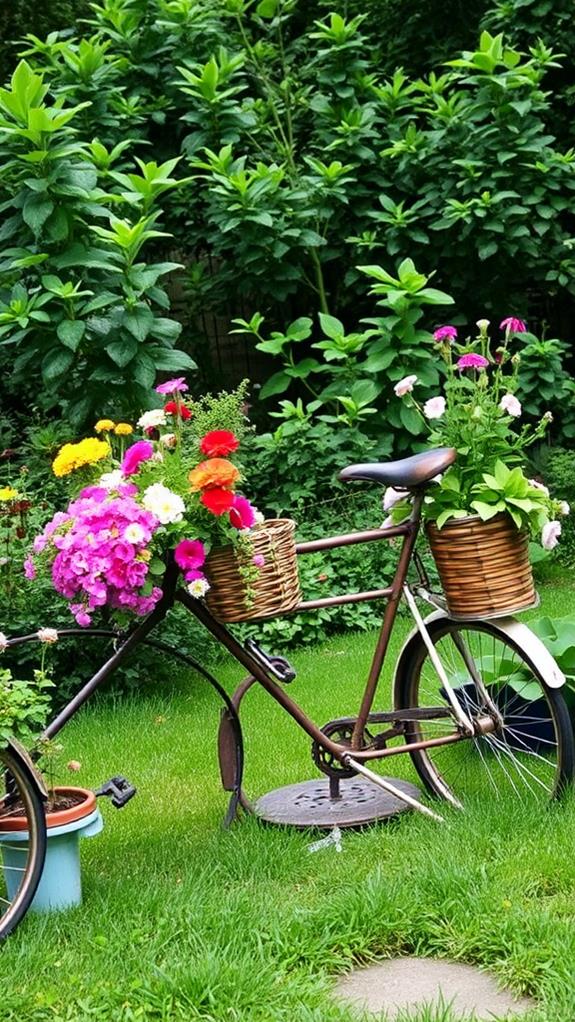 repurposed bikes as planters