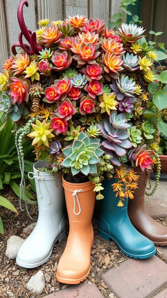 succulents in rain boots