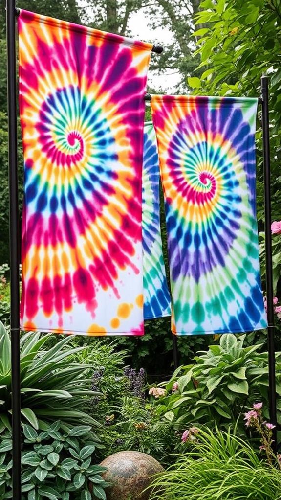 vibrant tie dye garden decor